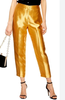 £15 • Buy Topshop Metallic Gold Peg Leg Trousers Size 16