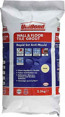 £8.99 • Buy UniBond 2026573 2.5 Kg Rapid Set Flexible Wall And Floor Tile Grout - Cream