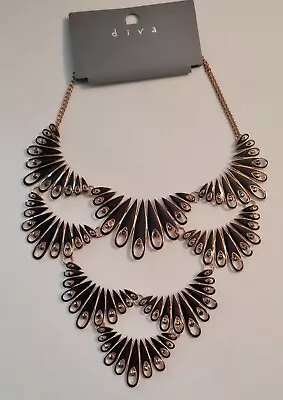 BNWT Diva Miss Selfridge Statement Black Gold Necklace RRP £25 • £10