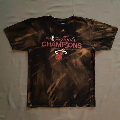 2013 Adidas Miami Heat T Shirt Mens Large Black Acid Wash Bleach NBA Champions • $8.37