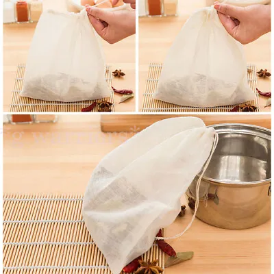 10/50x Mesh Food Bags Filter Bag Muslin Bags Cheesecloth Bags Strainer Cotton • £8.26