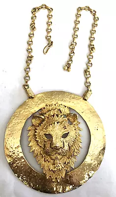 Vintage Large Golden LION's Head   Statement Medallion Necklace • $67.50