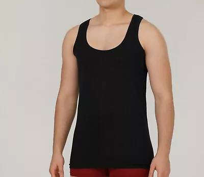 PACK OF 3 BLACK MENS VESTS 100% Cotton Undershirts Tank Top • $10.47