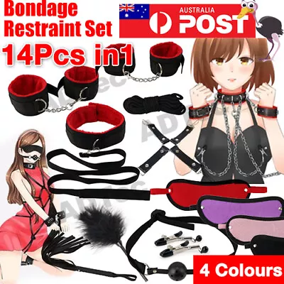 14 Pcs BDSM Bondage Kit Beginners Pack Cuffs Collar Gag Restraint Fetish Sex Toy • $22.95