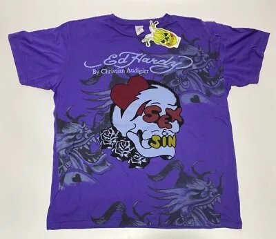 Authentic New Vintage Men's Ed Hardy T-shirt Sex/Sin Purple • $34.95