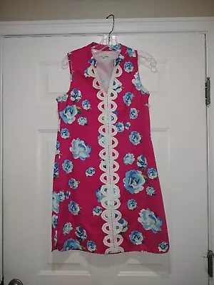 MUDPIE Pink Floral Sleeveless Shift Embroidered  Dress Size Medium • $20.30