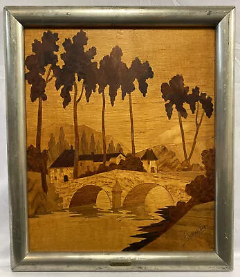 Original 19th Century Pierre Rosenau French Marquetry Landscape Signed • $599