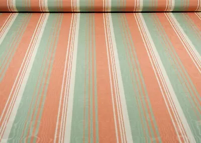 P/Kaufmann–Fillmore/Melon | Barcode Awning Stripe | Cotton/Poly Moire Fabric • $10.75