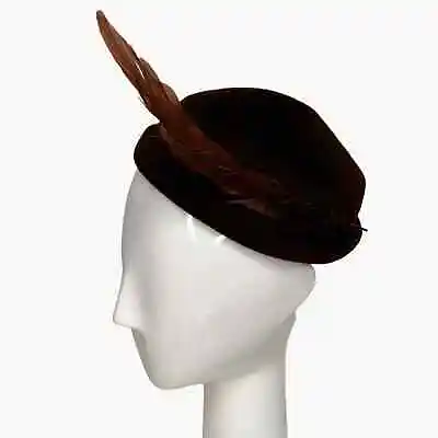 Vintage 30s 40s Selkirk Henry Pollak Brown Wool Feather Topper Hat Fascinator • $48