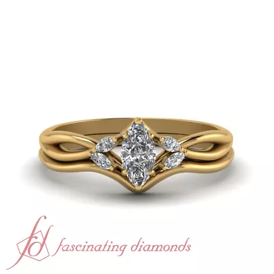 GIA Certified 0.80 Ct Marquise Cut Diamond Twisted Wedding Ring Set Yellow Gold • $3049.99