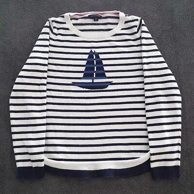 Tommy Hilfiger Womens Nautical Striped Jumper - Navy Blue White - Size M • £14.99