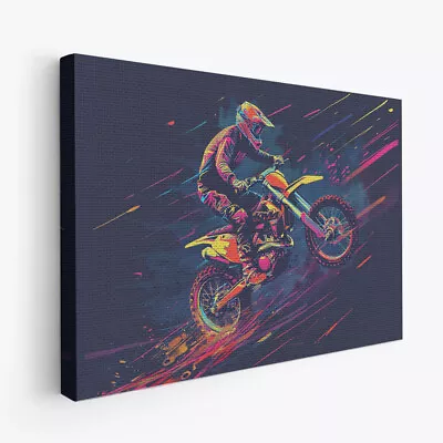 Motocross Sport Colorful Minimalist 3 Horizontal Canvas Wall Art Prints Pictures • $149.99