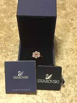 $91.14 • Buy SWAROVSKI Swan Signed Ring Size 52/6 NIB Crystal & Enamel Violet Flower Retired
