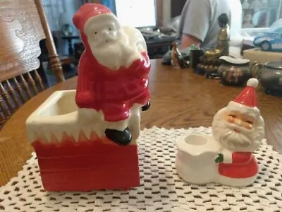$25 • Buy VINTAGE Japan Santa On Chimney Christmas Planter & Santa Candle Holder JAPAN