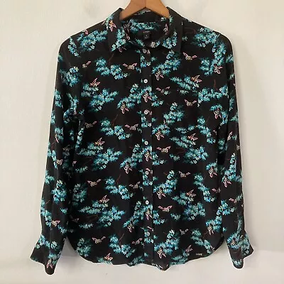 J. Crew 100% Silk Classic-fit Boy Shirt In Botanical Bees Print Size 4 Black • $49