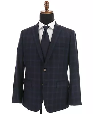 Indochino Wool Sport Coat Size 42R Blue Windowpane Checks Surgeon Cuffs • $77.11
