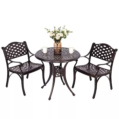 3Pcs Outdoor Patio Bistro Table Set Casting Aluminum Round Dining Table Chairs • $277.39