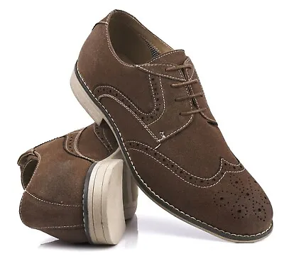 Mens Brogue Brown Suede Shoes Office  Formal Casual Smart Italian Boots Size  • £9.95