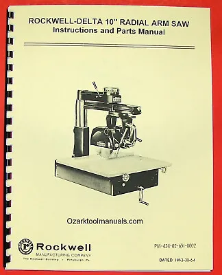 ROCKWELL-DELTA 10  Radial Arm Saw Owner Operator Parts Manual 0635 • $34.18
