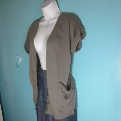 Velvet Brand Gray Taupe Cotton Short Sleeve Button Up Cardigan Blouse Size P / S • $15