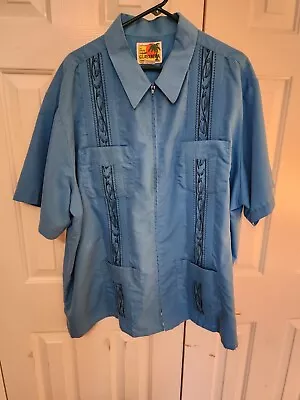 Genuine Haband Guayabera 4 Pocket Short Sleeve Zipper Front Shirt Size 3XL Blue • $19.99