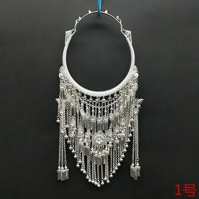 New Stylish Original Exaggerate Hand Miao Silver Long Tassels Necklace 1piece • $95