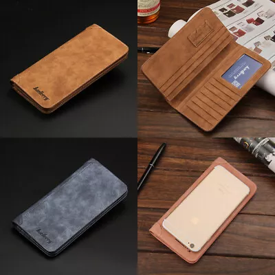 Retro Men's Long Clutch Leather Wallet Checkbook Card Holder Front Pocket Gifts • $9.89