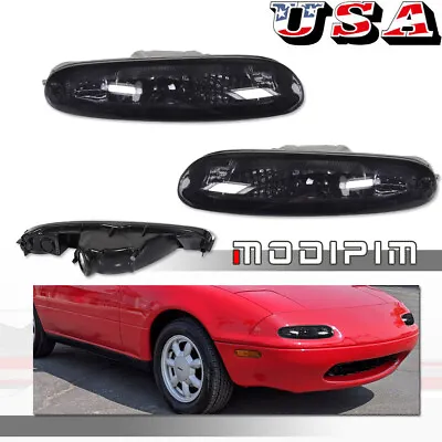 Fit For 90-97 Mazda MX-5 Miata Smoked/Chrome Front Bumper Signal Lights Set Of 2 • $19.99