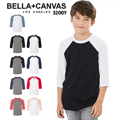 BELLA + CANVAS Youth KidsT 3/4 Sleeve Baseball T Shirt 3200Y • $23.66