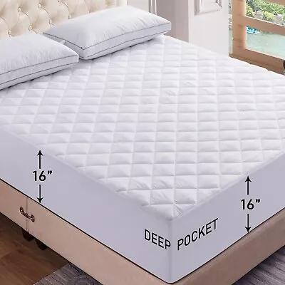 Fitted Mattress Pad Deep Pocket Cooling Breathable Mattress Pad Topper Protector • $19.84