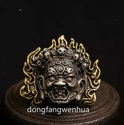 Chinese Tibet Bronze Copper Mahakala Wrathful Deity Buddhism Head Mask Pendant  • $8.79