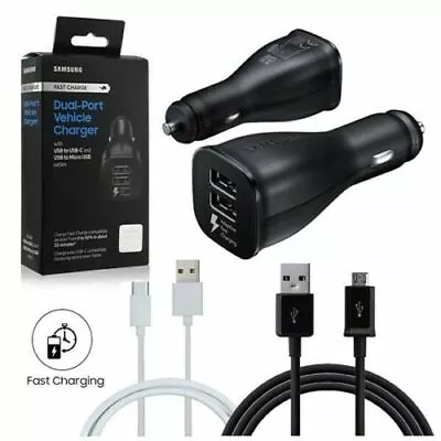 Samsung Dual Port Car Charger Fast Charge OEM With Micro USB Type C Cables NEW • $14.99