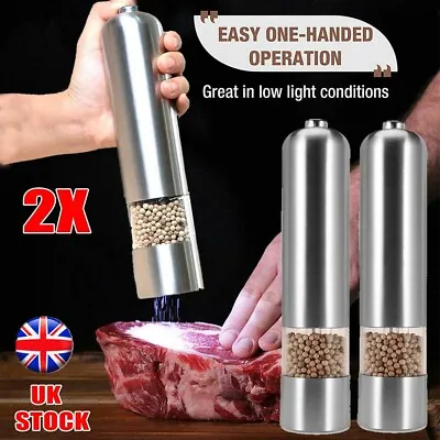 2x Electric Salt And Pepper Grinder Set Shaker Mills Adjustable Coarseness Light • £10.99