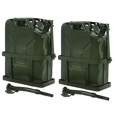 2pcs Green Jerry Can  Tank W/ Holder Steel 5Gallon 20L Army Backup Military • $84.58