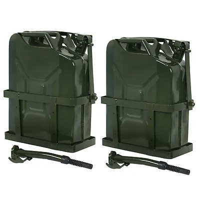 New Military Green 5 Gallon 20L Jerry Can Fuel Steel Tank W/ Holder 2X • $72.59