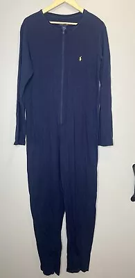 Polo Ralph Lauren Mens Navy Blue Bodysuit Jumpsuit One Piece Zip Pajama Medium M • $24.99
