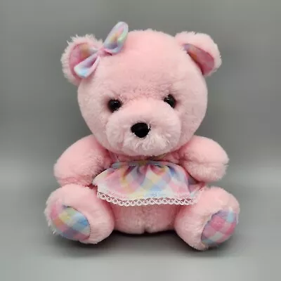 Vintage Pink Teddy Bear Plush 9  Princess Soft Toys  Dress Bow Stuffed Animal  • $7.99