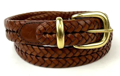 Coach 5922 Brown Braided Woven Leather Belt Brass Buckle Mens Size 32 • $45.89