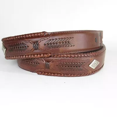 Wrangler Western Concho Mens 38 Brown Embossed Leather Whipstitch Plaited • $26.77