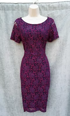 Wigglepencil Dresssirenblue-pink Lace50s60s80s Vintage Looklinedsize 12 • £6.99