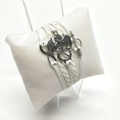 $4.99 • Buy White Dragon Bracelet! Lobster Claw Clasp!Braided Foe Leather Bracelet!