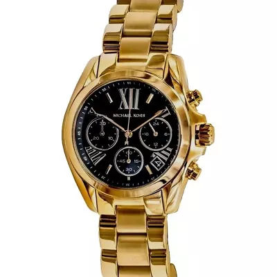 Brand New Michael Kors MK6959 Bradshaw 36MM Gold Chrono Black Dial Ladies Watch • $115