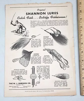 Vintage Shannon Fishing Lures One Page Flyer Advertisement Leaflet • $9.99