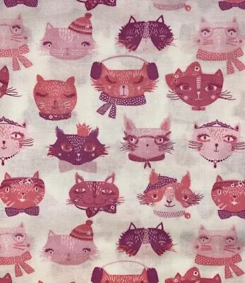 Fat Quarter Laura Ashley The Girls Collection Pink Cat Faces 100% Cotton Fabric • £4.20