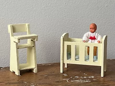 A. Barton Crib And High Chair 1970s 1:16 Scale Dollhouse Furniture W/ Caco Dol1 • $28
