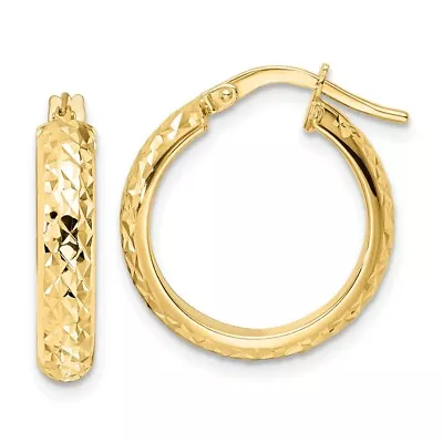 Real 14K Yellow Gold Polished Diamond Cut Hoop Earrings;Women & Men • $191.21