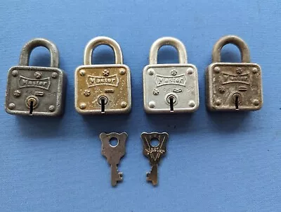 4 Vintage Small Square Padlocks 2 Keys MASTER LOCK CO 1 1/4 X1 3/4  44 5R • $4.98