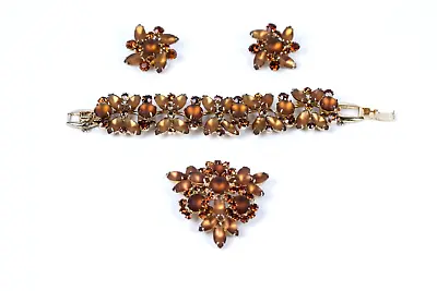 Rare JULIANA 5 Link Bracelet Earring Brooch Set Amber Austrian Crystal • $399.50