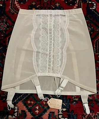 Vintage 1940’s Ivory Lace Panel Open Bottom Girdle 4 Garter Clips NEW Old Stock • $212.31