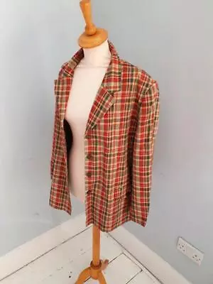 Womens Vintage Tartan Checked Linen Viscose Jacket UK16 UK18 XL • £30